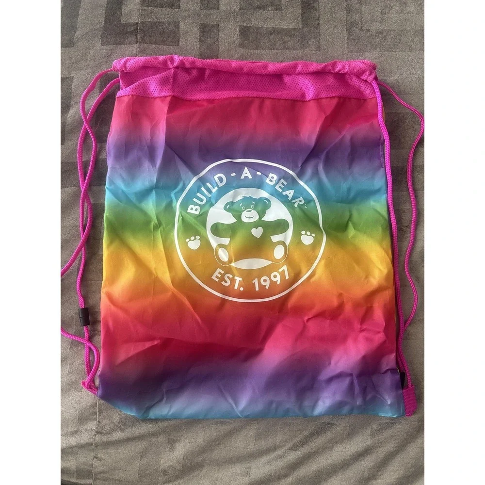 Build-A-Bear Workshop Rainbow Drawstring Backpack Cinch Sack Bag Kids Pink Logo
